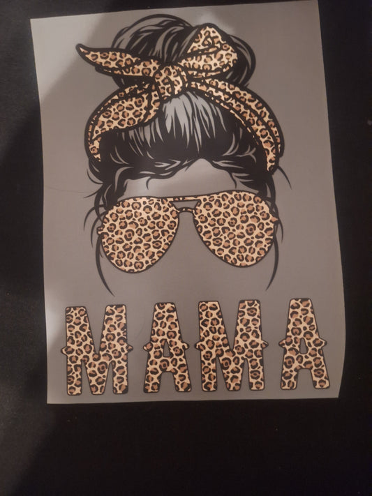 Leopard print messy bun mama