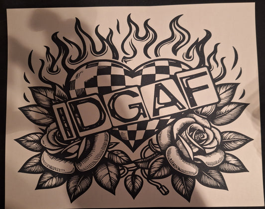 IDGAF fire checked hear with flowers